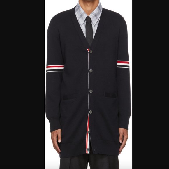 Thom Browne Navy Milano Stitch Long Cardigan - Picture 2 of 15
